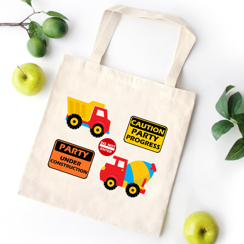 Construction Tote Bag Dump Trucks Mixer Birthday Party Favor Bags Kids Canvas School Preschool Daycare Toddler Beach Gift Library T167