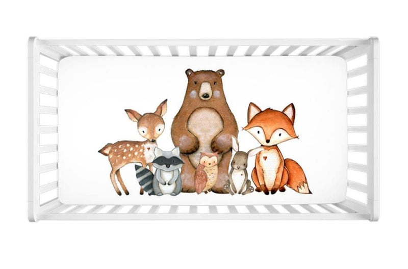 Woodland Animals Crib Sheet Watercolor Forest Animals Newborn Baby Shower Gift  C116