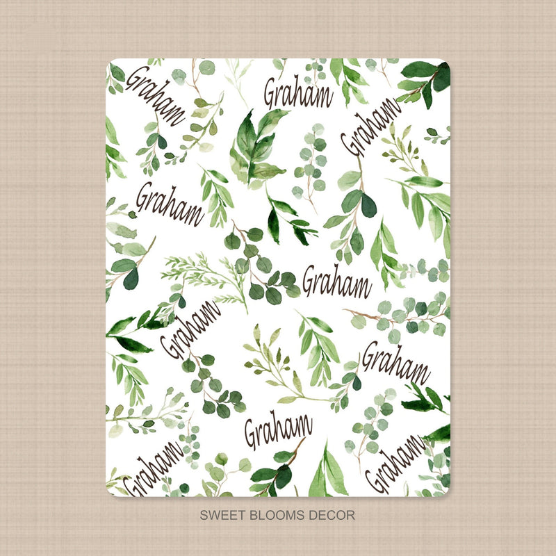 Eucalyptus Baby Blanket Leaves Leafy Greenery Gender Neutral Girl Boy Name Tropical Forest Newborn Baby Shower Gift Nursery Bedding  B1114
