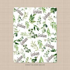 Eucalyptus Baby Blanket Leaves Leafy Greenery Gender Neutral Girl Boy Name Tropical Forest Newborn Baby Shower Gift Nursery Bedding  B1114