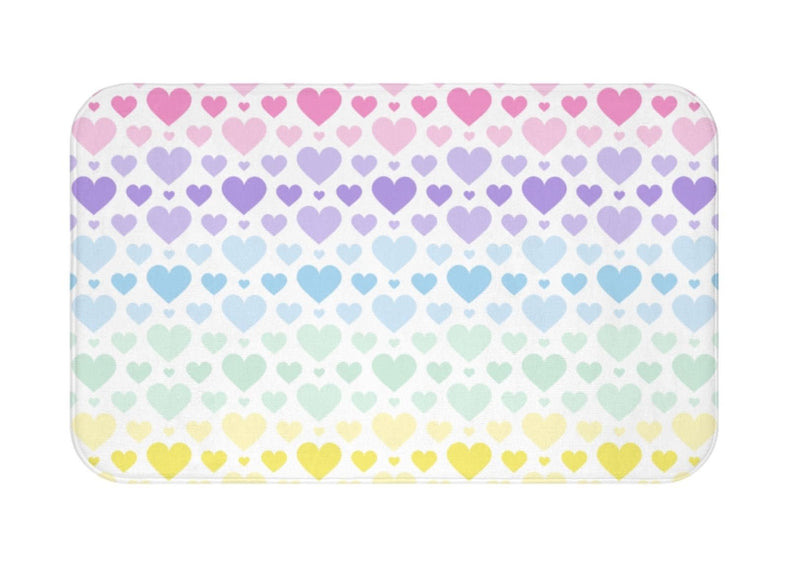 Rainbow Hearts Kids Shower Curtain Pastel Purple Pink Teal Blue Yellow Green Baby Girl Bathroom Decor Bath Mat S164