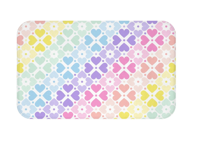 Rainbow Hearts Kids Shower Curtain Pastel Purple Pink Teal Blue Yellow Green Baby Girl Bathroom Decor Bath Mat S165