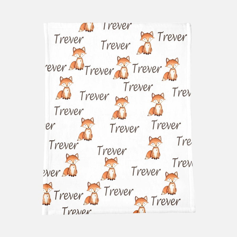 Fox Personalized Baby Name Blanket Woodland Animals Baby Boy Shower Gift Swaddle Blanket B1091