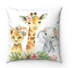 Jungle Safari Animals Nursery Throw Pillow Tropical Flowers Kids Bedroom Decor Baby Shower Gift Lion Elephant Giraffe Crib Bedding P217