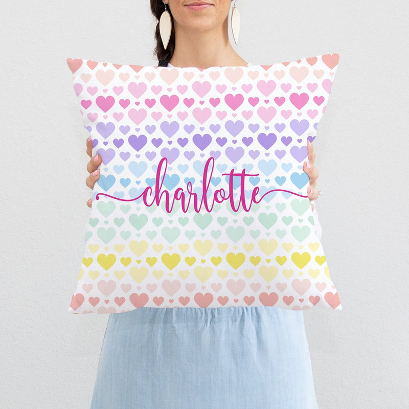 Rainbow Hearts Kids Throw Pillow Bedroom Decor Nursery Decor Girl Room Decor Pastel Purple Pink Teal Blue Yellow Green Nursery Bedding 225