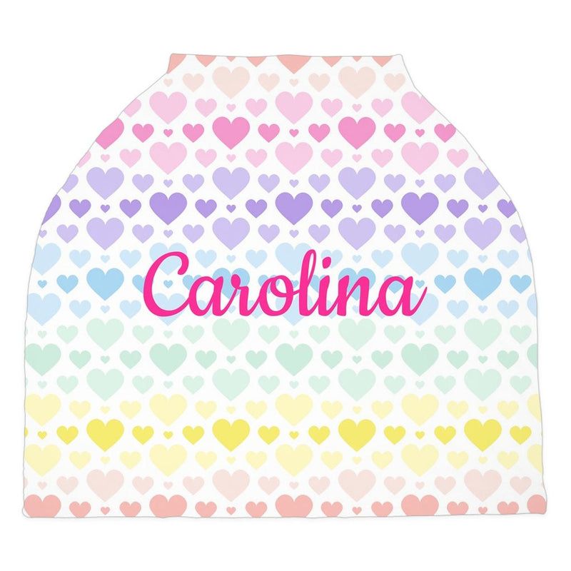 Rainbow Hearts Baby Car Seat Canopy Cover Purple Pink Teal Monogram Baby Shower Gift Shopping Cart Highchair Nursing Privacy Cover C110