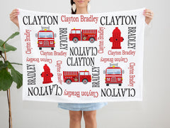 Firetruck Name blanket Baby Boy Firefighter Personalized blanket Fireman Baby Shower Gift Birthday Red Black Fire Truck Nursery Bedding B592