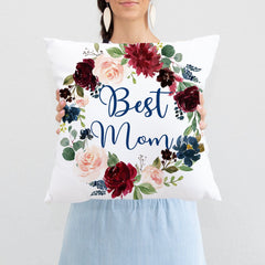 Mothers Day Throw Pillow Mothers Day Gift Navy Blue Blush Pink Coral Flowers Wreath Bedroom Room Decor Best Mom Ever Grandma Nanna Gift