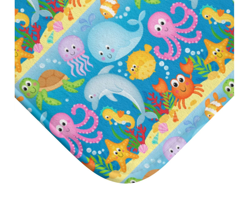 Sea Animals Shower Curtain ocean Under The Sea Girl Boy Kids Baby Shower Curtain Bath Mat Bathroom Decor Whale Octopus Turtle Crab S167