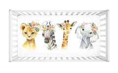 Jungle Safari Animals Crib Sheet Tropical Flowers Leaves Newborn Baby Shower Gift Nursery C120