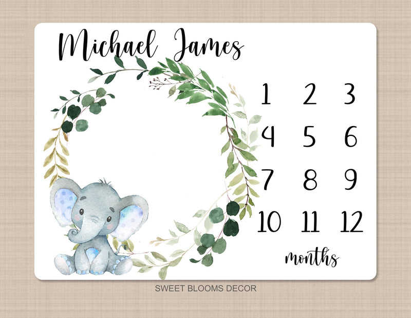 Elephant  Baby Milestone Blanket  Personalized Milestone Blanket Monthly Growth Tracker Safari Animals Baby Shower Gift Newborn Gift  B1221