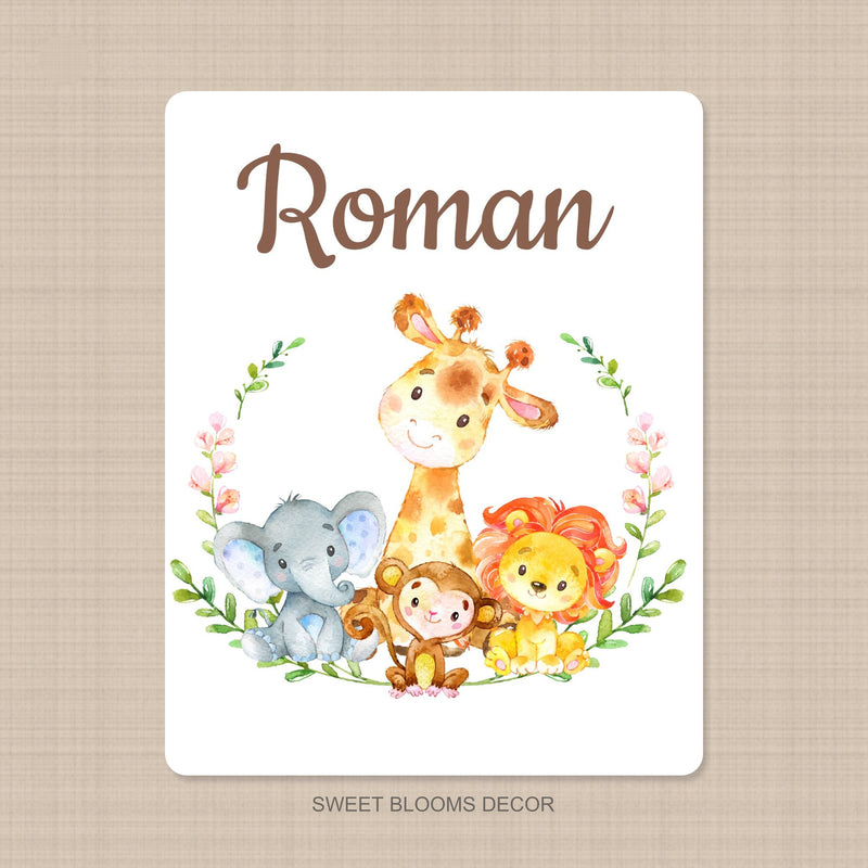 Jungle Safari Animals Baby Name Blanket Safari Greenery Name Blanket Newborn Monogram Baby Shower Gift Lion Elephant Giraffe Monkey B1225