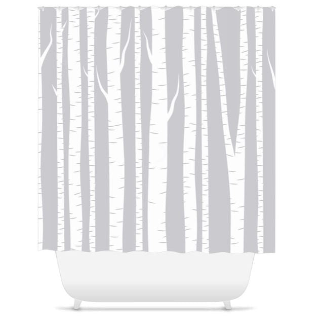 Birch Trees Shower Curtain Gray White Forest Woodland Theme Bathroom Decor