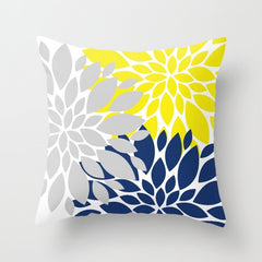 Floral Throw Pillow, Yellow Gray Navy Dahlia Flowers Accent Pillow, Decorative Modern Home Decor, Couch Pillow Cushion