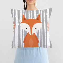 Fox Throw Pillow Gray Orange Fox Pillow Woodland Bedroom Decor Fox Nursery Decor Fox Room Decor Birch Trees Fox Nursery Decor Bedding P146