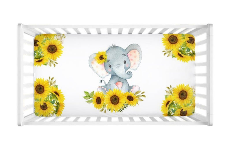 Elephant Sunflowers Baby Girl Crib Sheet Newborn Sunflower Baby Shower Gift Nursery  122