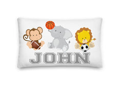 Safari Animals Sports Throw Pillow Future All Star Sports Nursery Decor Lion Monkey Elephant Animals Kids Room  20x12 inch P254