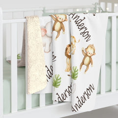 Safari Animals Baby Name Blanket Personalized Boy Girl Blanket Jungle Animals Baby Shower Gift Nursery Crib Bedding Newborn Gift  B1248