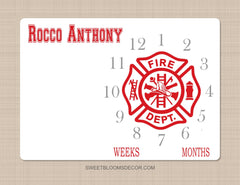 Fire Department  Milestone Blanket Fire Truck Logo Monthly Growth Tracker Monogram Firetruck Newborn  Name Blanket Baby Shower Gift B1249