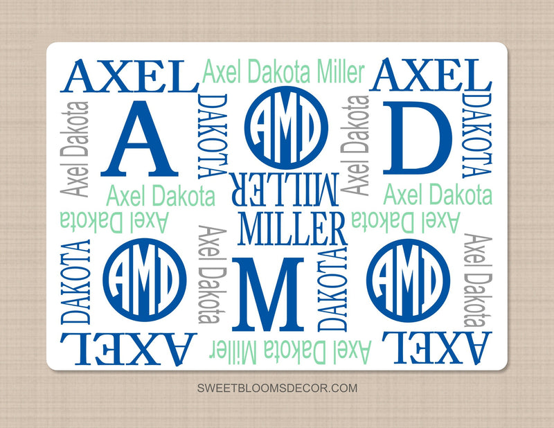 Personalized Baby Name Blanket Boy Monogram Blanket Navy Gray Mint Green Blanket Baby Shower Gift Newborn Baby Gift B1262