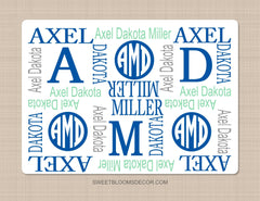Personalized Baby Name Blanket Boy Monogram Blanket Navy Gray Mint Green Blanket Baby Shower Gift Newborn Baby Gift B1262