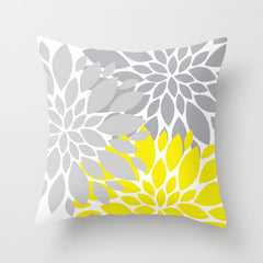 Floral Throw Pillow, Yellow Gray Dahlia Flowers Accent Pillow, Decorative Modern Home Decor, Couch Pillow Cushion