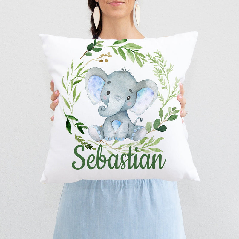 Elephant Green Leaves Pillow Eucalyptus Greenery Nursery Throw Pillow Bedroom Room Decor Cushion Baby Boy Bedroom Crib Bedding  P257