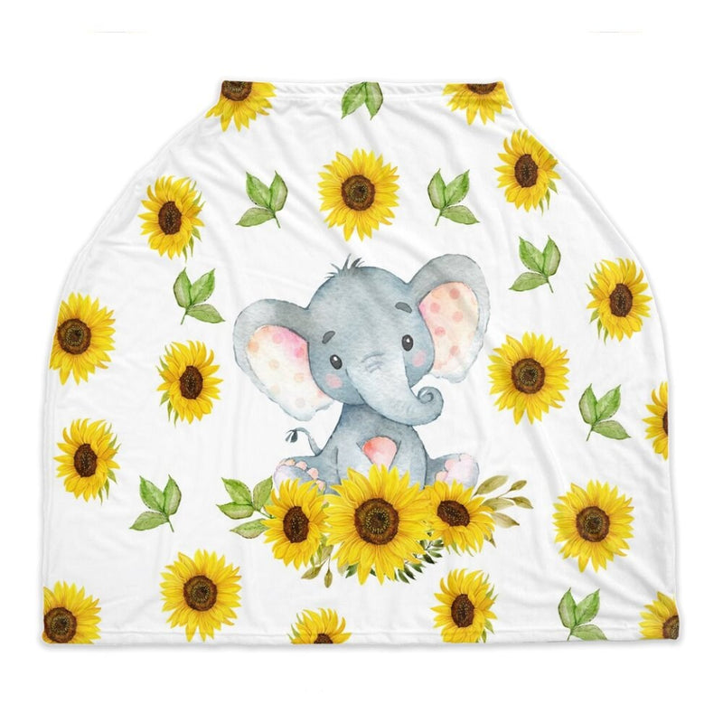 Sunflower Elephant Baby Car Seat Cover Canopy  Floral Girl Baby Shower Gift Shopping Cart Highchair Nursing Privacy Carseat Cover C108