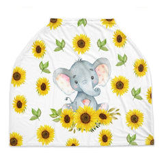 Sunflower Elephant Baby Car Seat Cover Canopy  Floral Girl Baby Shower Gift Shopping Cart Highchair Nursing Privacy Carseat Cover C108