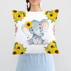 Sunflower Elephant Nursery Pillow Sunflower Yellow Nursery Decor Bedroom Room Cushion Girl Name Baby Shower Gift Crib Bedding P235