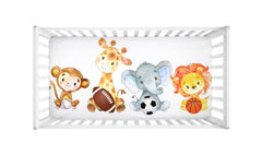 Safari Animals Sports Crib Sheet Jungle Sports Balls Baby Shower Gift Nursery  Lion Monkey Elephant Giraffe C128