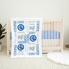 Personalized Elephant Baby Name Blanket Navy Blue Gray Elephant Baby Boy Monogram Name Custom Blanket Baby Shower Gift Photo Prop B212