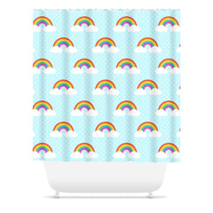 Rainbow Sky Kids Shower Curtain, Bight Colorful Brother Sister Girl Boy Neutral Bathroom Decor Bath Mat Towel S164