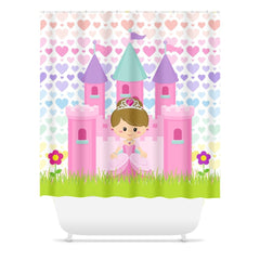 Princess Shower Curtain, Castle Carriage Princess Bathroom, Pink Purple Teal Hearts Girl Bathroom Bath Mat Towel Bathroom Set S174