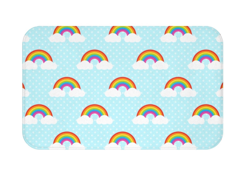 Rainbow Sky Kids Shower Curtain, Bight Colorful Brother Sister Girl Boy Neutral Bathroom Decor Bath Mat Towel S164