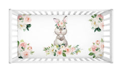 Bunny Rabbit Baby Girl Crib Sheet Watercolor Blush Pink Floral Newborn Baby Girl Flowers Shower Gift Nursery  C141