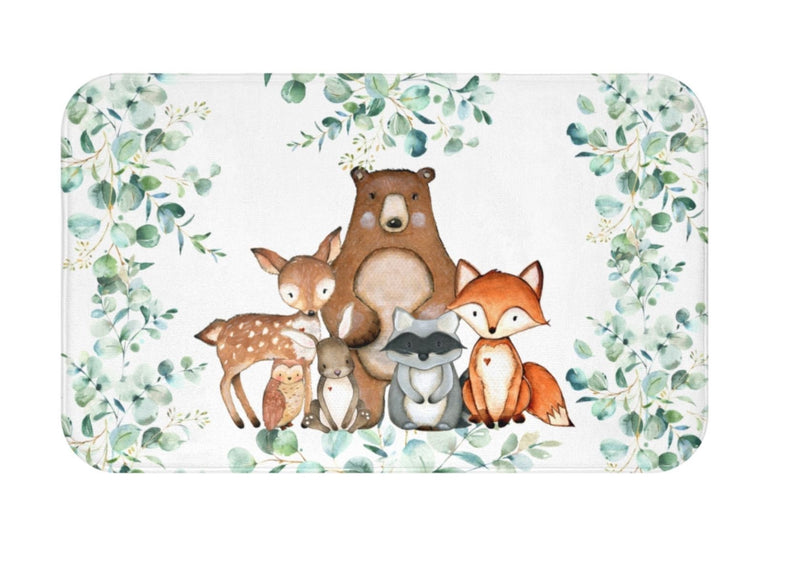 Woodland Animals Kids Shower Curtain Woodland Forest Bath Kids Bathroom Girl Boy Baby Bathroom Decor Siblings Brothers Sisters Leaves S158