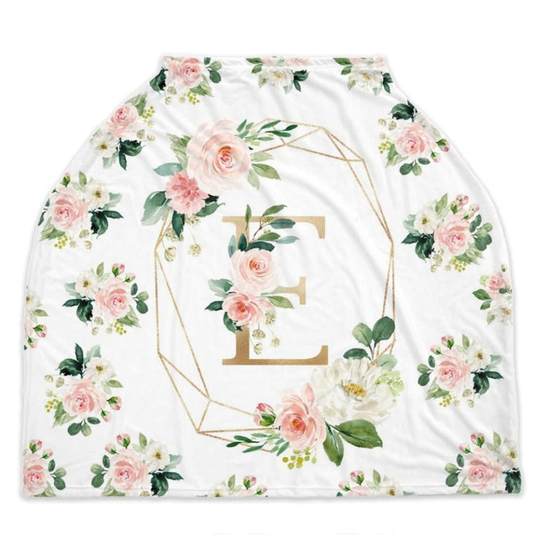 Blush Pink Floral Baby Car Seat Cover Canopy Monogram Flowers Shower Gift Shopping Cart Highchair Nursing Privacy Car Seat Cover C122