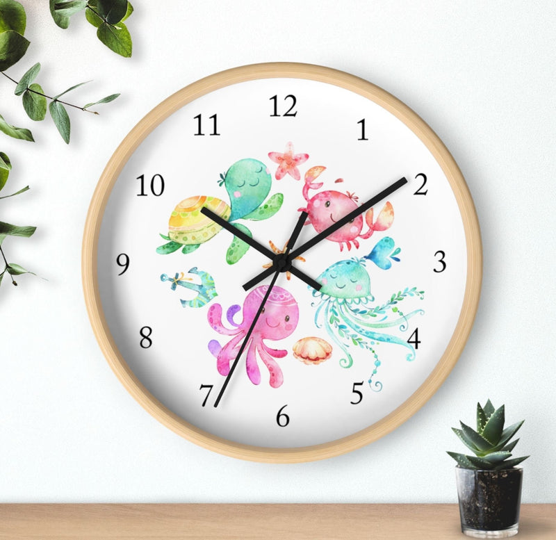 Sea Animals Wall Clock, Kids Wall Clock, Watercolor Nursery Wall Clock, Girl Bedroom Decor, Sea Animals Under The Sea Nursery Decor