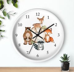 Woodland Animals Wall Clock, Watercolor  Nursery Wall Clock, Girl Bedroom Decor, Woodland Forest Animals Nursery Decor