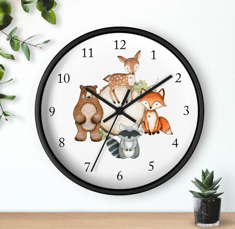 Woodland Animals Wall Clock, Watercolor  Nursery Wall Clock, Girl Bedroom Decor, Woodland Forest Animals Nursery Decor