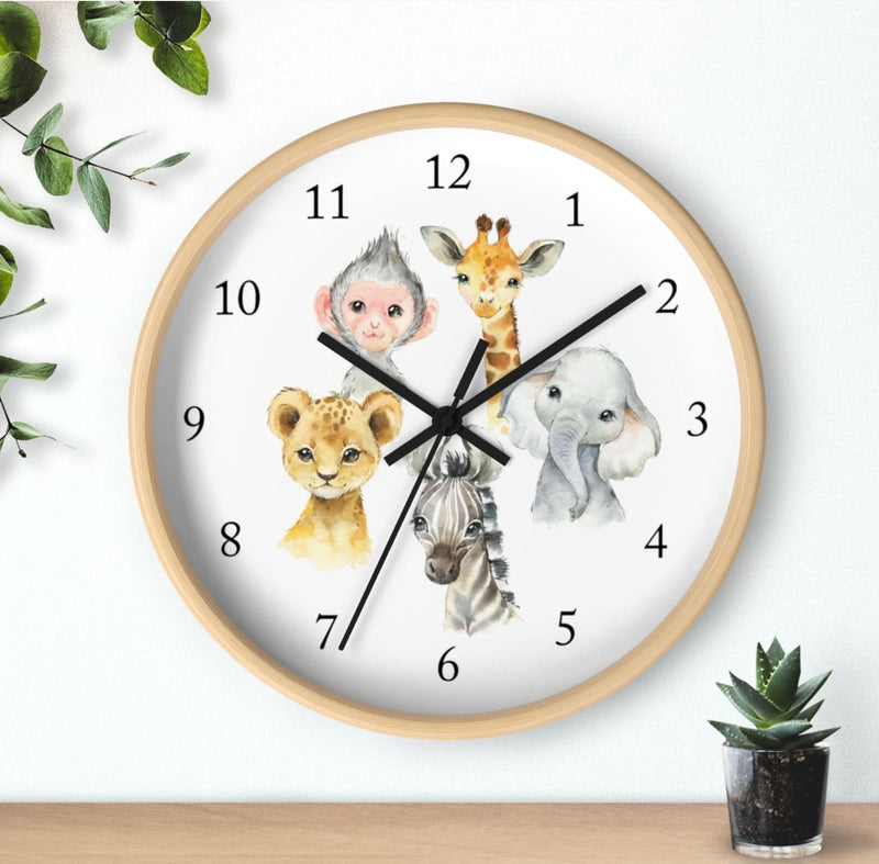 Safari Animals  Wall Clock, Jungle Nursery Wall Clock, Girl Boy Bedroom Decor, Zoo Animals Nursery Elephant Monkey Giraffe Zebra  Lion T 108