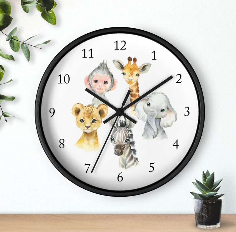 Safari Animals  Wall Clock, Jungle Nursery Wall Clock, Girl Boy Bedroom Decor, Zoo Animals Nursery Elephant Monkey Giraffe Zebra  Lion T 108