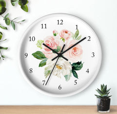 Floral Wall Clock, Blush Pink Coral Watercolor Flowers Nursery Wall Clock, Baby Girl Bedroom Decor T112