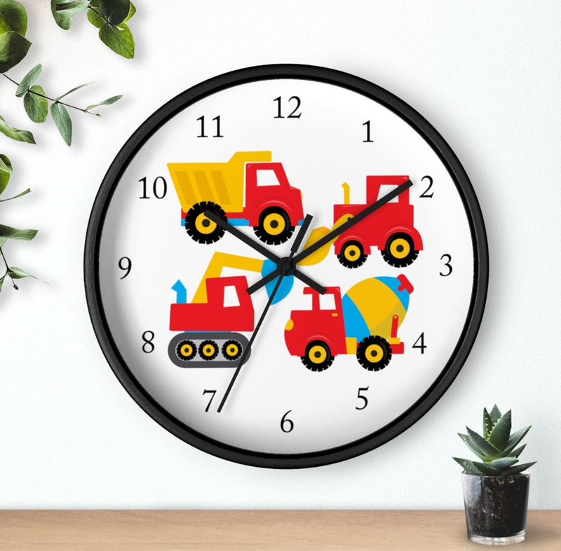 Construction Trucks Wall Clock, Transportation Dump Truck Mixer Digger Kids Boy Bedroom Wall Decor T113