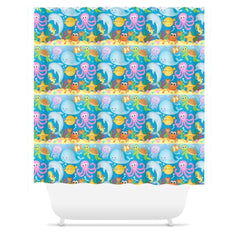 Sea Animals Shower Curtain, Under The Sea  Bathroom Decor Tooth Brush Holder Soap Dispenser Towle Bath Mat Turtle Whale Shark Octopus 189