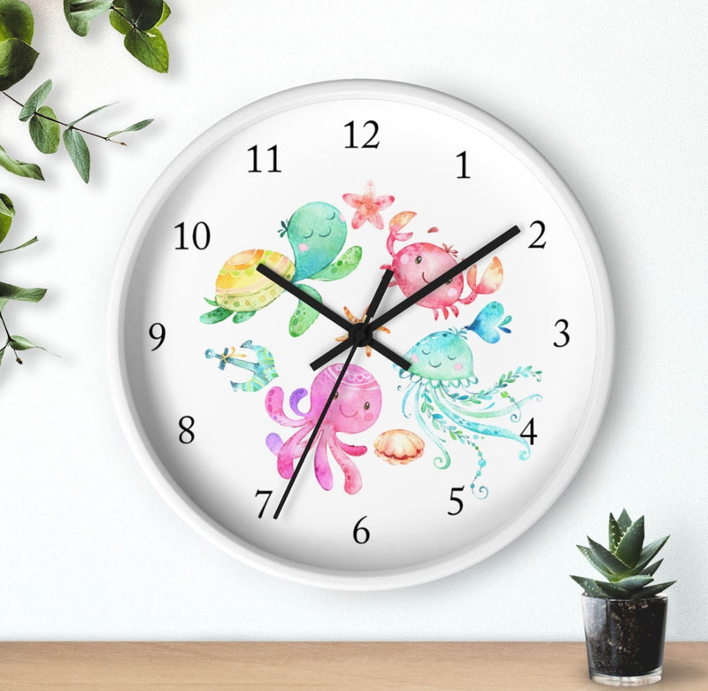 Sea Animals Wall Clock, Kids Wall Clock, Watercolor Nursery Wall Clock, Girl Bedroom Decor, Sea Animals Under The Sea Nursery Decor