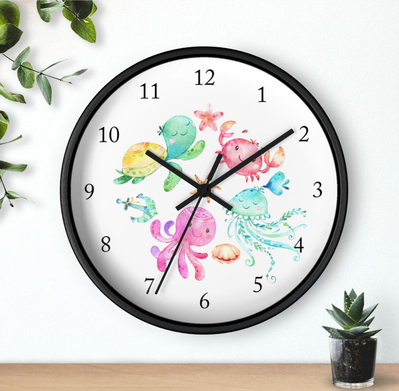 Sea Animals Wall Clock, Kids Wall Clock, Watercolor Nursery Wall Clock, Girl Bedroom Decor, Sea Animals Under The Sea Nursery Decor