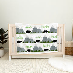 Mountain Bear Baby Blanket Forest Personalized Baby Boy Name Blanket Adventure Awaits Baby Shower Gift Newborn Swaddle Receiving Blanket 661