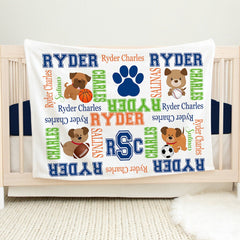 Puppy Baby Blanket Puppy Sports Baby Blanket Monogram Puppy Dog Personalized Boy Blanket Name Paws Newborn Blanket Baby Bedding Balls B226 Sweet Blooms Design Co